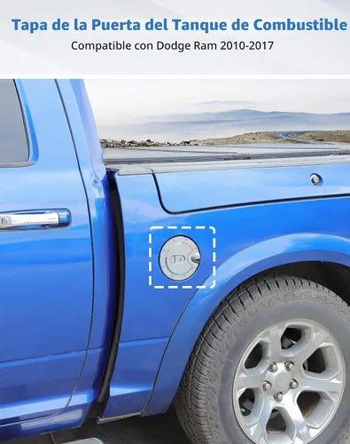Vista 7 de Cubierta para tapa de puerta de tanque de llenado de gas de combustible Dodge Ram 2010-2017, tapa de tanque de gas cromada, cubierta de puerta