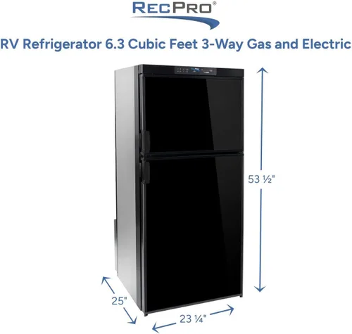 Vista 5 de Refrigerador RecPro RV 6.3 pies cúbicos de gas y eléctrico Acabado negro o acero inoxidable 110V / 12V / Gas propano (Acabado negro)