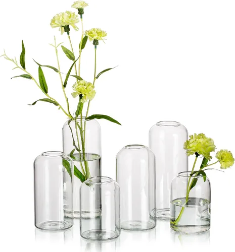 Vista 10 de Jarrones de botones de vidrio para flores - Hewory Juego de 3 jarrones pequeños modernos de vidrio soplado para centros de mesa, mini jarrones