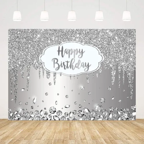 Vista 7 de Telón de fondo de 7 x 5 pies para cumpleaños con purpurina que gotea, diamantes de cristal, rosa dorado, para fotografía, decoración para fiesta
