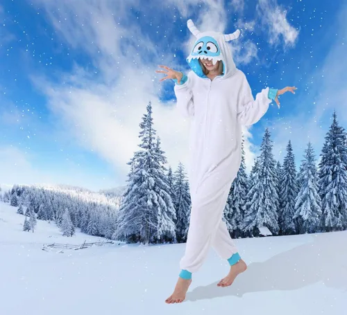 Vista 7 de dressfan Disfraz de monstruo de nieve de animales, disfraz de monstruo, pijama de monstruo para cosplay, Nieve