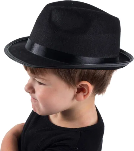 Vista 6 de Funny Party Hats Fedora para niños pequeños - Sombrero Fedora para niños - Gangster Fedora Black - Accesorios de disfraz para niños, Negro