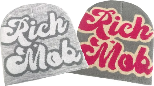 Vista 9 de CORIRESHA Gorros Y2K para hombre, gorro de punto con letras gráficas, gorro de invierno suave y cálido 2_beige café/gris rosa rojo