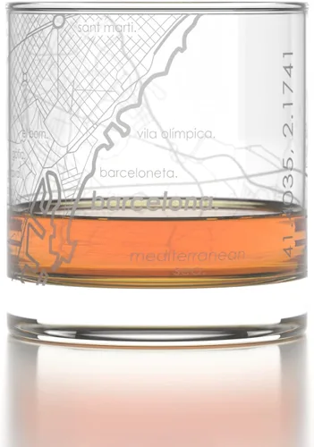 Vista 2 de Well Told Vaso de whisky grabado con el mapa de la ciudad de Barcelona, España - Vaso de whisky grabado con mapa de la ciudad para amantes