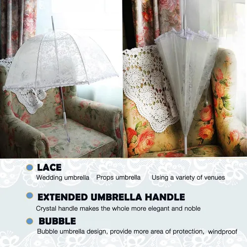 Vista 2 de Siepasa Paraguas transparente de burbujas para mujer paraguas de cúpula transparente con mango clásico de gancho para bodas de caballeros y damas