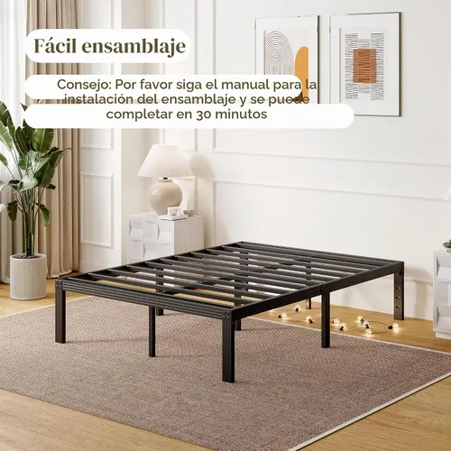 Vista 5 de ZIYOO - Base de cama tamaño Queen, base de cama con plataforma de 35 cm, listones de acero resistente de 3500 libras, diseño antideslizante,