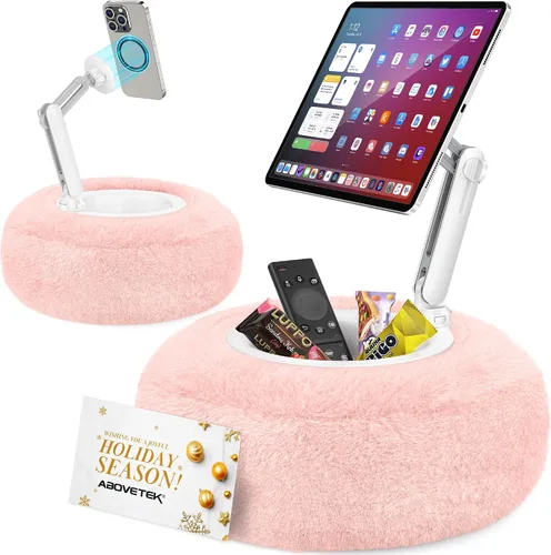 Vista 9 de AboveTEK Soporte de almohada Kindle, soporte magnético para iPad para cama con cuenco de aperitivo, almohada suave ajustable de 360° para leer, Gris