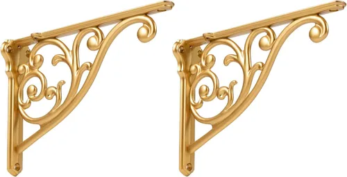 Vista 55 de Soportes de estante de 4 pulgadas, paquete de 4 soportes de pared de latón antiguo de alta resistencia, estantes decorativos de cocina victoriana