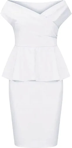 Vista 5 de SEBOWEL Women Vintage Ruffle Peplum Bodycon Midi Dresses Pencil Office Work Dress Sexy Wrap V Neck Club Evening Party Dress