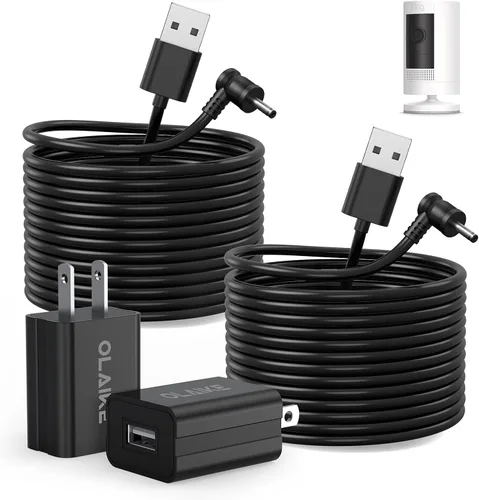 Vista 11 de OLAIKE Paquete de 2 cables de carga de 16 pies para batería Ring Stick Up Cam/Plug-in y Ring Spotlight Cam Battery, adaptador de corriente