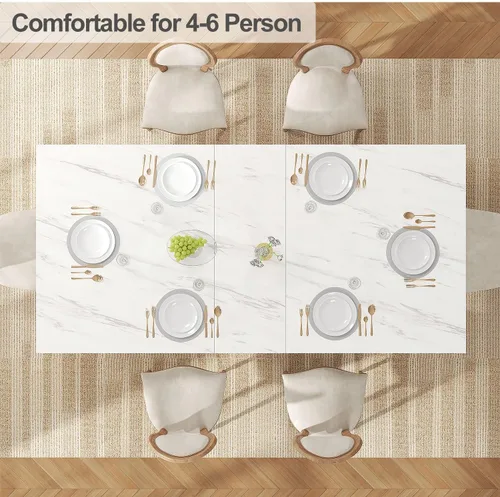Vista 5 de LVB Mesa de comedor para 6 a 8 personas, mesa de cocina rectangular de mármol sintético blanco de 71 pulgadas, mesa de comedor de madera