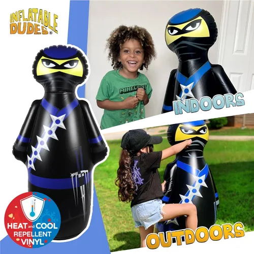 Vista 2 de Kids Punching Bag- Bop Bag Sand-Base Ninja estándar negro/azul precargado con arena