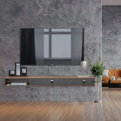 Vista 4 de Pmnianhua Estante flotante para TV, soporte flotante de TV de 63 pulgadas, consola multimedia, consola de TV de pared, estante de entretenimiento