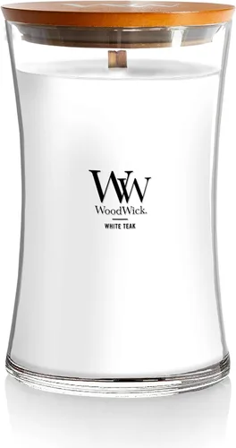 Vista 21 de WoodWick Santal Myrrh - Vela grande en frasco con forma de reloj de arena, cera de mezcla de soya prémium, mecha de madera Pluswick Innovation