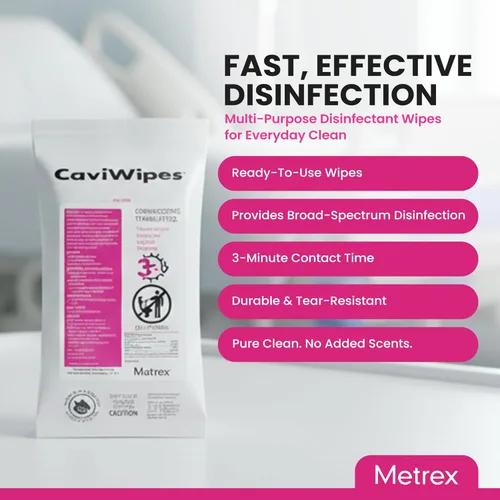 Vista 2 de Metrex CaviWipes - Toallitas desinfectantes no tejidas duraderas para superficies duras y no porosas en atención médica y laboratorio, pre-saturadas