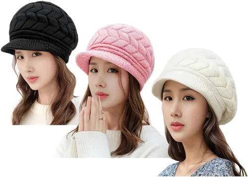 Vista 13 de XYX Gorro de lana para mujer, cálido, elástico, suave, con visera de punto, con visera