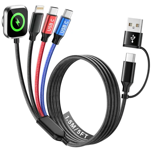 Vista 10 de Cruise Essentials Cable de Carga 4 en 2 para Cargador Apple iWatch/iPhone 17/Lightning/Micro, Cable Cord de Carga Múltiple de Viaje Compatible