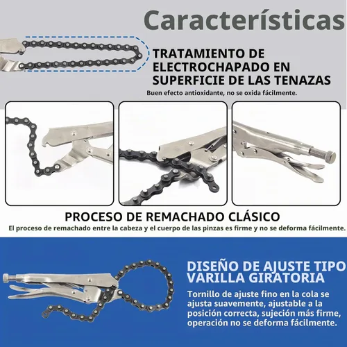 Vista 5 de Glarks 2 abrazaderas de cadena de bloqueo de 9 pulgadas con cadena de 20 pulgadas, llave de tornillo de banco de cadena de alta resistencia