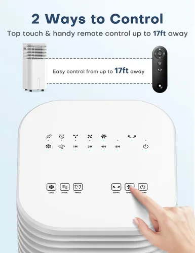 Vista 3 de Aire acondicionado portátil 4 en 1, enfriador de aire evaporativo con 4 modos y 3 velocidades, temporizador de 15 horas para apagado automático