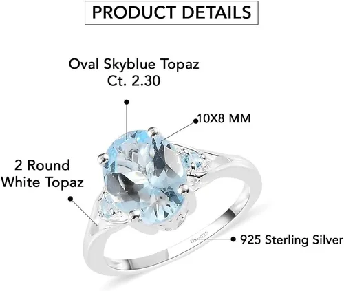 Vista 4 de Compra hermosos anillos de compromiso LC para mujer, piedra de topacio azul, plata de ley 925, piedra natal de amor, Metal, Topacio
