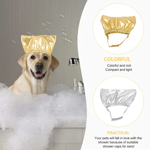 Vista 4 de balacoo Gorro de ducha ajustable para mascotas con fundas para las orejas para perros y gatos, sombreros de baño impermeables para cachorros