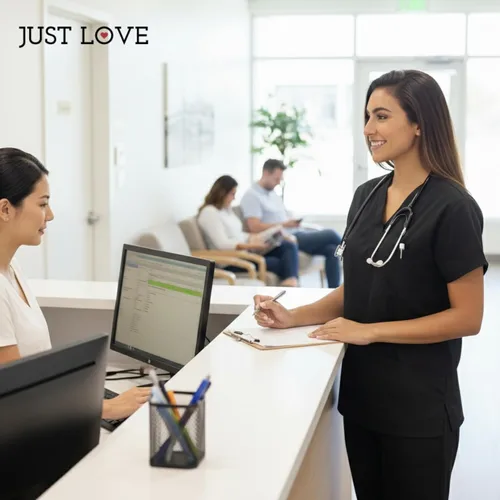 Vista 6 de Just Love Juego de uniforme médico para mujer de seis bolsillos con cuello en V y pantalón cargo