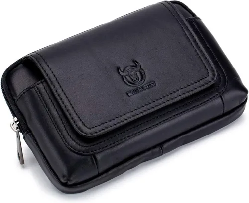 Vista 6 de Bolsa de cuero para cinturón de teléfono, bolsa horizontal para hombres, multiusos, con lazo, monedero, monedero, bolsa para teléfono celular
