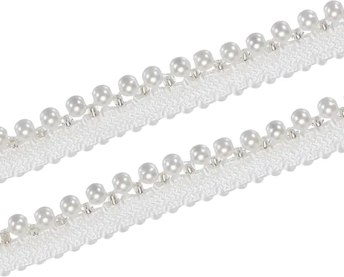 Vista 7 de MECCANIXITY Cinta de encaje de perlas de imitación de 5 yardas, borla, fleco de perlas para boda, fiesta, cinta, decoración de ropa para el cabello