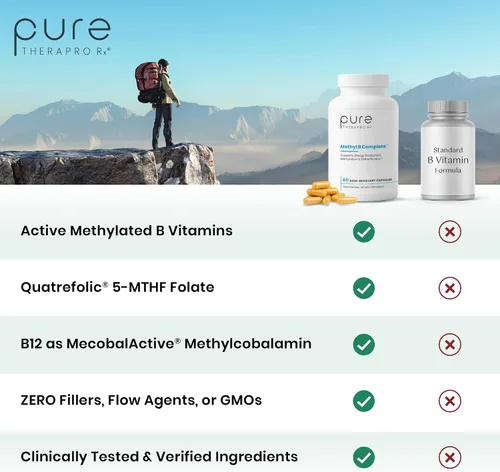 Vista 3 de Pure Therapro Rx Metil B Complete, Complejo de Vitamina B, 60 Cápsulas