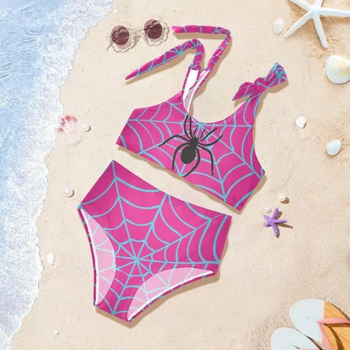 Vista 5 de CaTaKu Traje de baño de dos piezas para niñas, lindo conjunto de bikini tankini hawaiano para playa, traje de baño deportivo para niñas, talla 3-12T