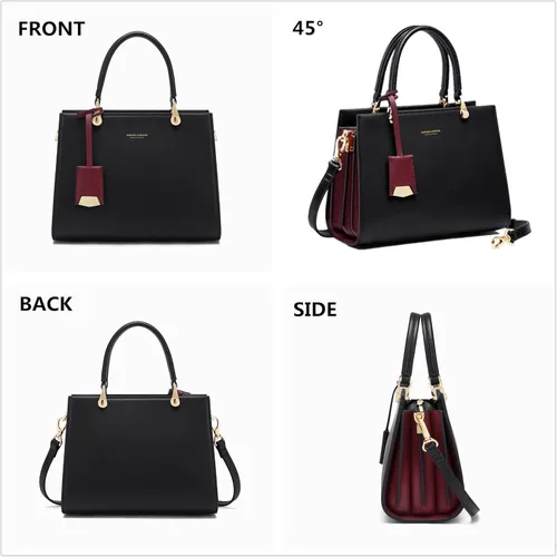 Vista 3 de Cnoles Bolso de mano de cuero de vaca para mujer, bolso de mano mediano con asa para mujer