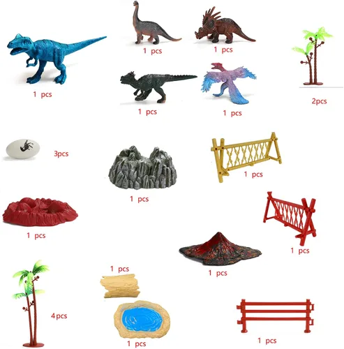 Vista 4 de 21 piezas de decoraciones de pastel de dinosaurio, figuras de dinosaurios para cumpleaños temáticos de niños, decoración de cupcakes de dinosaurio
