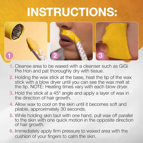 Vista 4 de GiGi - Varillas de cera dura para depilación facial y cejas, color amarillo