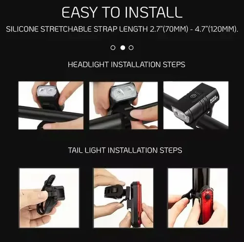 Vista 5 de Juego de luces de bicicleta recargables USB delanteras y traseras Luces de bicicleta impermeables superbrillantes Faro LED y luz trasera