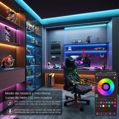 Vista 3 de Ledagic Luces LED para dormitorio de 50 pies con sincronización de música que cambian de color, tira de luces LED con control remoto y aplicación