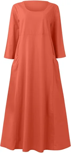 Vista 6 de Vestido largo de algodón sólido y manga corta para mujer de verano 2022, 0