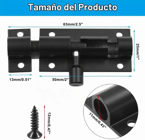 Vista 2 de Piutouyar 2 Piezas Pestillo de Cerrojo de Barril de 2 Pulgadas, Pestillo de Puerta Corredera de Alta Resistencia de Aleación de Aluminio Mini Negro