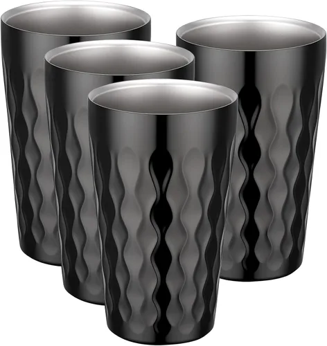 Vista 21 de Beasea Vaso aislado de acero inoxidable, juego de 4 vasos de acero inoxidable dorado de 10 onzas, vasos apilables de metal de doble pared