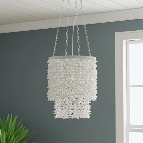 Vista 3 de KOUBOO Clamrose - Candelabro de conchas marinas, elegantes candelabros costeros para comedor, sala de estar, dormitorio, lámpara colgante moderna