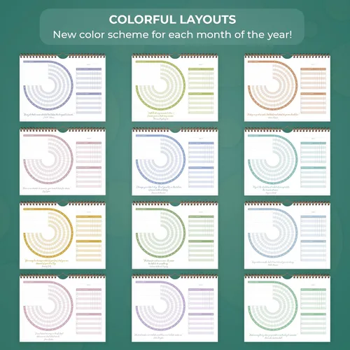 Vista 5 de Clever Fox Calendario de hábitos circular, rastreador de hábitos diario inspirador de 24 meses con páginas coloridas, diario de rutina