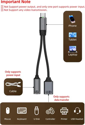 Vista 2 de Jadebones Cable USB C a USB OTG y adaptador de carga, divisor USB-C 2 en 1 con carga rápida de 100 W para iPhone serie 16/15, iPad, MacBook, Galaxy