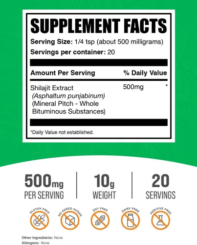 Vista 2 de BulkSupplements. com Shilajit Extracto en polvo – Suplemento de ácido fúlvico, suplemento Shilajit – Sin gluten, 500 mg por porción de polvo