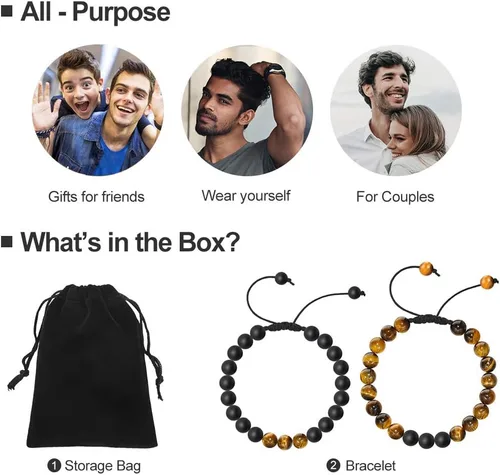 Vista 3 de M MOOHAM Bracelets for Men Christmas Gifts - 8mm Natural Tiger Eye Matte Agate Lava Rock Bracelets Set for Men, Birthday Christmas Gifts for Dad