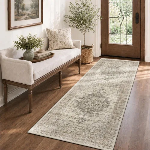 Vista 14 de Alfombra de pasillo vintage de 2 x 6 pies de pelo bajo Marrón beige