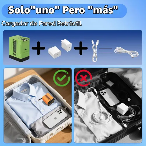 Vista 4 de 2-en-1 Compatible con Cargador Rápido de 120w, Nuevo Adaptador de Corriente de Pared Retráctil de Carga Rápida de 2025 con Enchufe Plegable Todo
