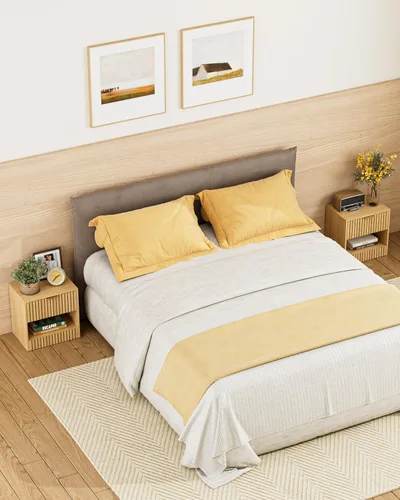 Vista 8 de Mesita de noche pequeña, mesita de noche moderna, mesita de noche con cajón y estante abierto, diseño de cubo, mesa auxiliar pequeña
