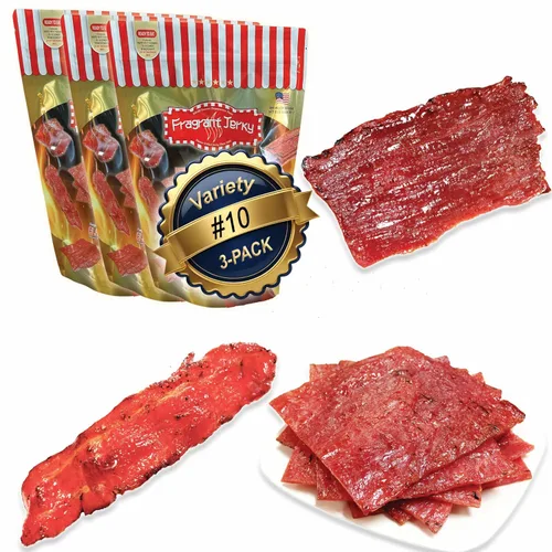 Vista 10 de Paquete variado #5 Singapore Beef Jerky, a la parrilla al fuego, enviado el mismo día (12 onzas en total) – incluye carne de res sabor original