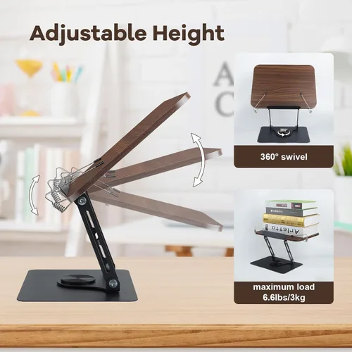 Vista 3 de comfoyar Soporte de libro para lectura, soporte plegable de lectura para libros de texto con base giratoria de 360° y clips elásticos para página
