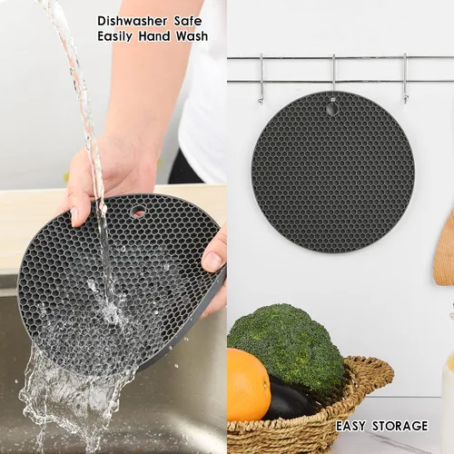 Vista 7 de Salvamanteles de silicona de goma de silicona para sartenes calientes y ollas, manteles individuales resistentes al calor, paquete de 4, tamaño: 7 x