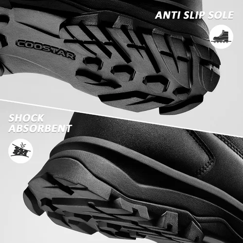 Vista 6 de Coostar Botas tácticas para hombre, ligeras, botas de combate militar, botas de trabajo con cremallera lateral, botas de motocicleta